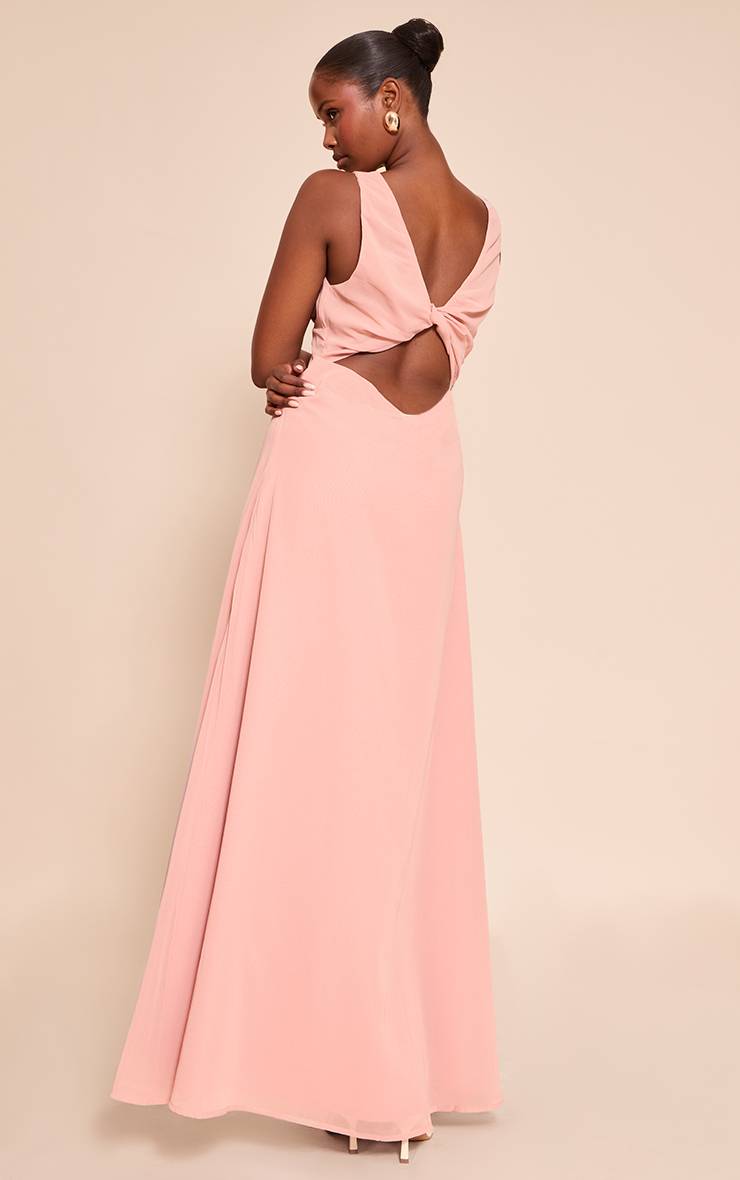 Rose Pâle Robe Longue En Mousseline Sans Manches À Décolleté Plongeant