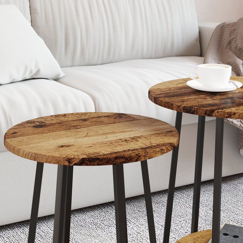 vidaXL - Bijzettafel 2-Pack - Gevlochten Hout - Metaal - Ronde Tafel 60 cm
