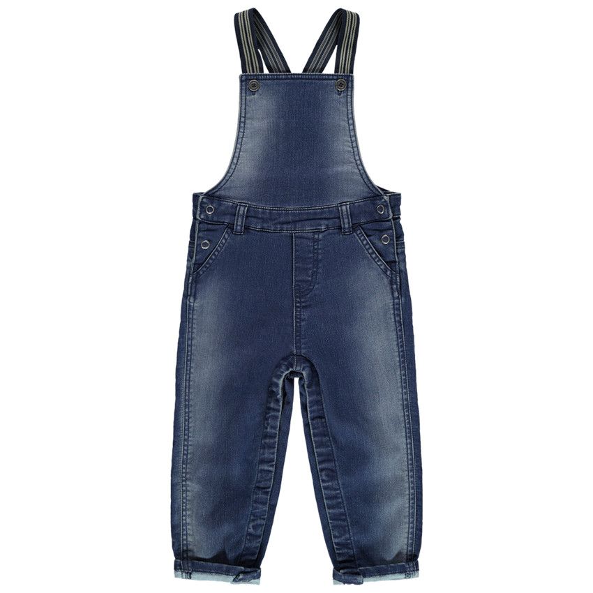 Salopette longue en molleton effet jean used - Bleu moyen