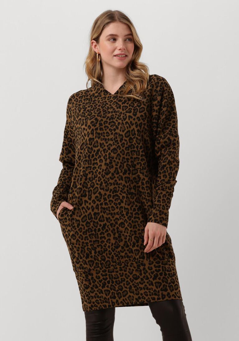 10DAYS bruine 10days mini jurk v-neck dress leopard