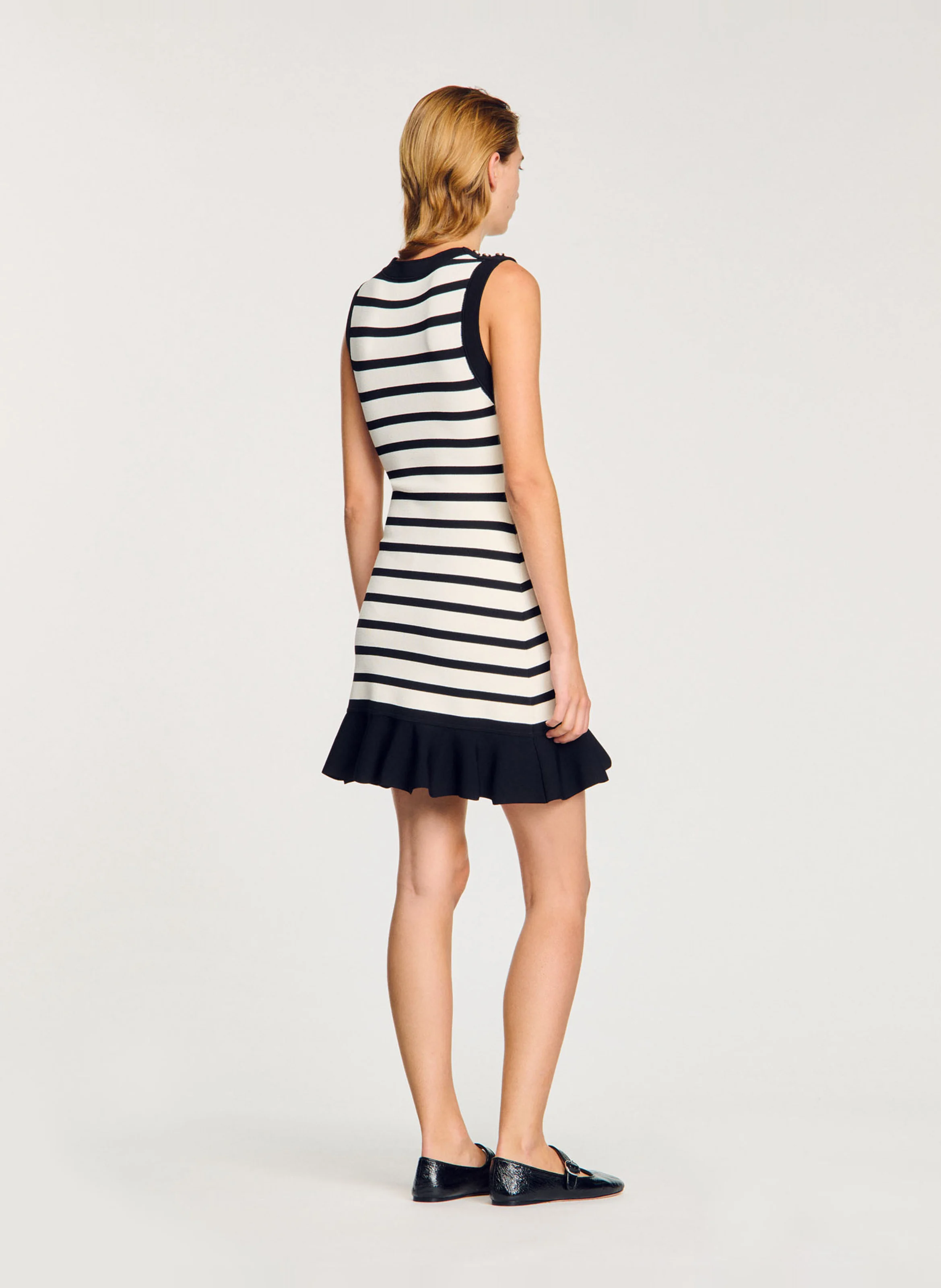 Robe courte sans manches en maille rayée | Blanc