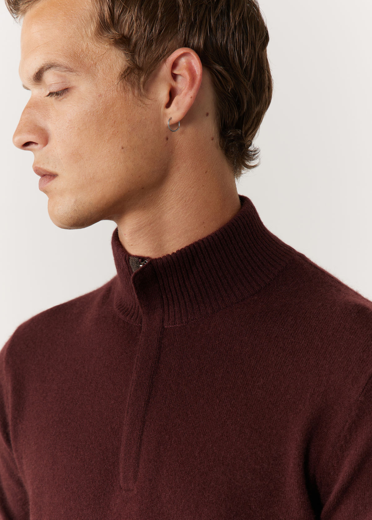 Pull col zippé en cachemire uni bordeaux