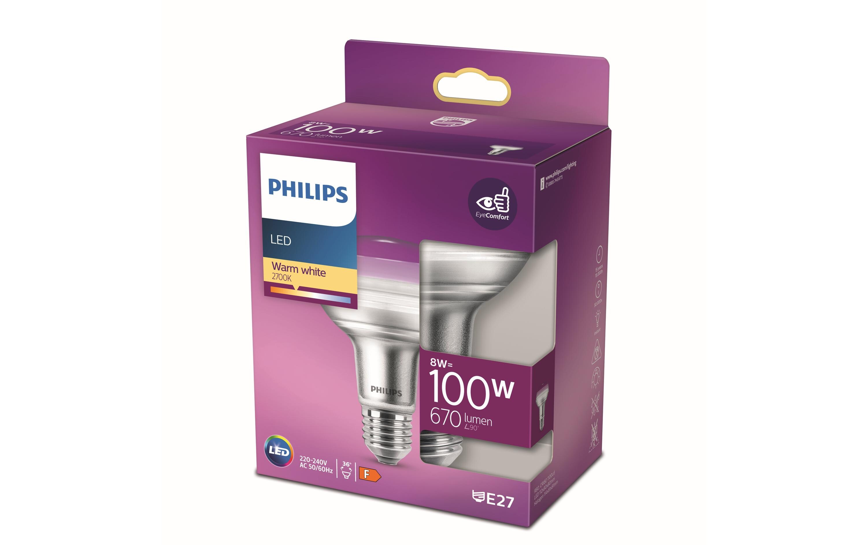 Lampe LEDcla 100W E27 R80 WW ND 36D WarmweissLeuchtmittel R80 mit klarem Glas
