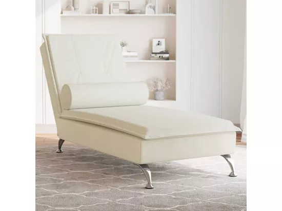 Chaise longue de massage avec traversin crème velours