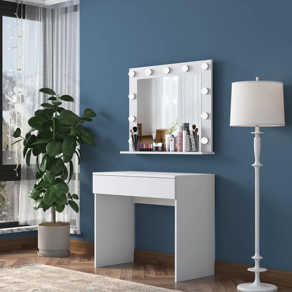 Make-up Tafel Wit - 90cm - Incl. Spiegel - Bengisu