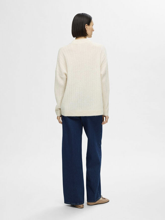 Selected Femme SLFMALINE LS WOOL KNIT HIGH NECK NOOS Birch/melange