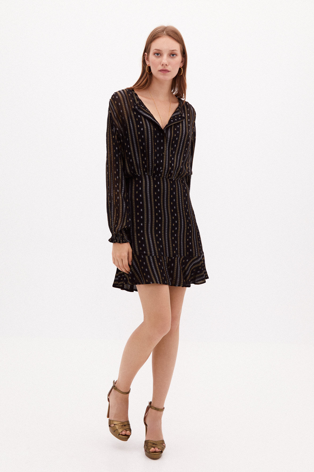 Vestido curto Alizee com lurex - Preto