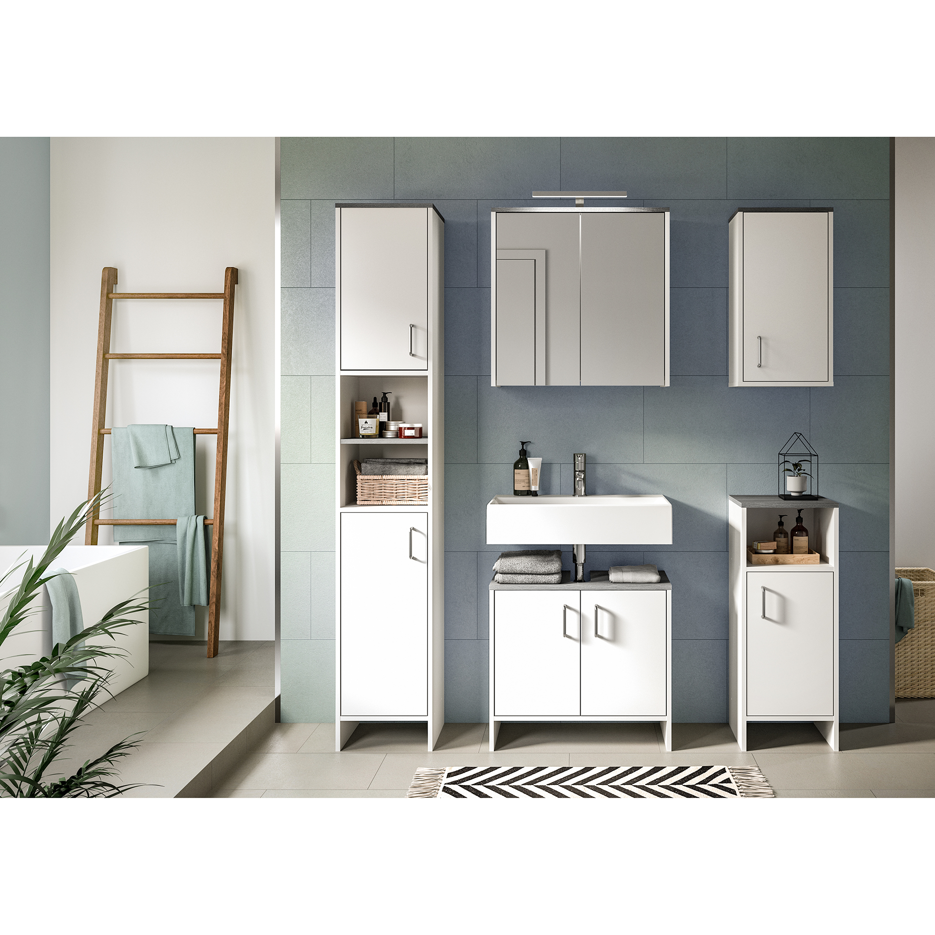 Hochschrank LOS ANGELES - weiß-Rauchsilber - 180 cm hoch