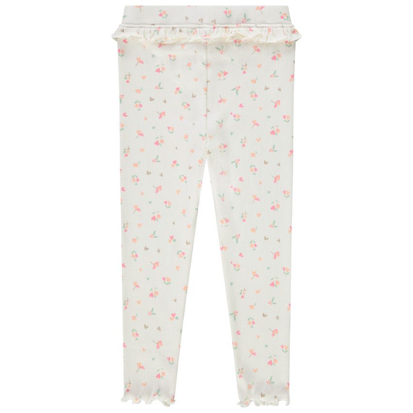 Caleçon long côtelé imprimé fantaisie pour bébé fille - Ecru