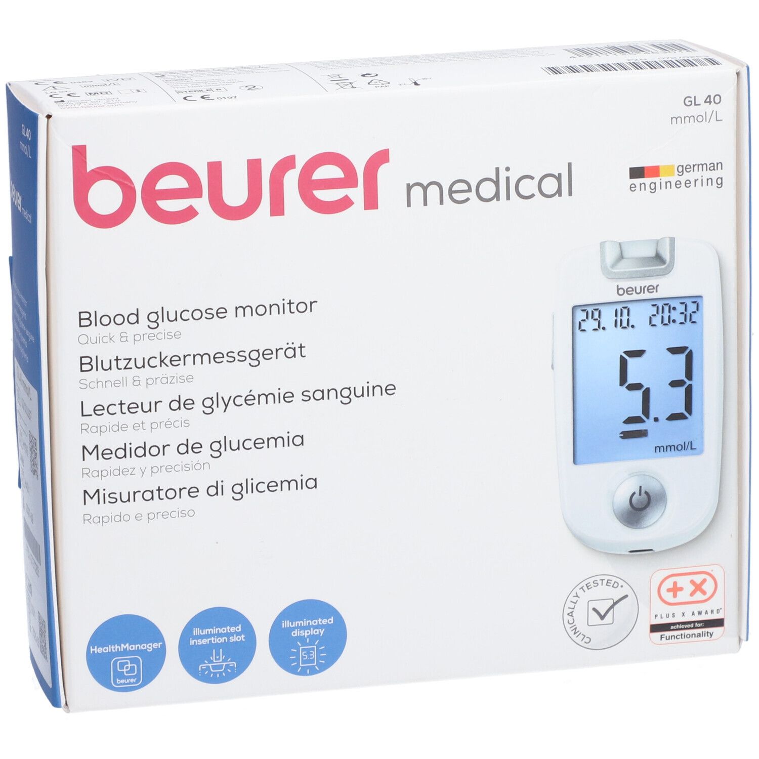 BEURER GL40 Blutzuckermessgerät mmol/l codefree