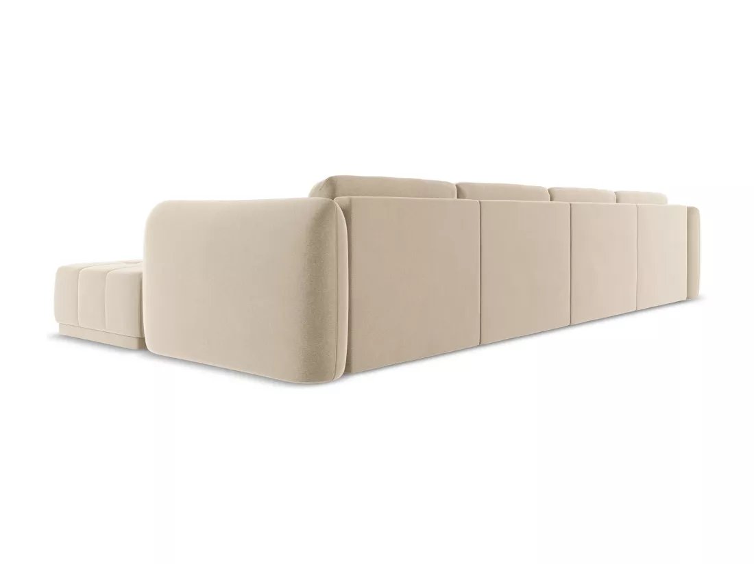 Canapé d'angle panoramique en velours - beige clair - HOKU