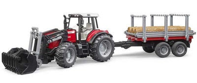 Bruder Massey Ferguson 7480 Traktor Med frontlaster Og Tømmertrailer