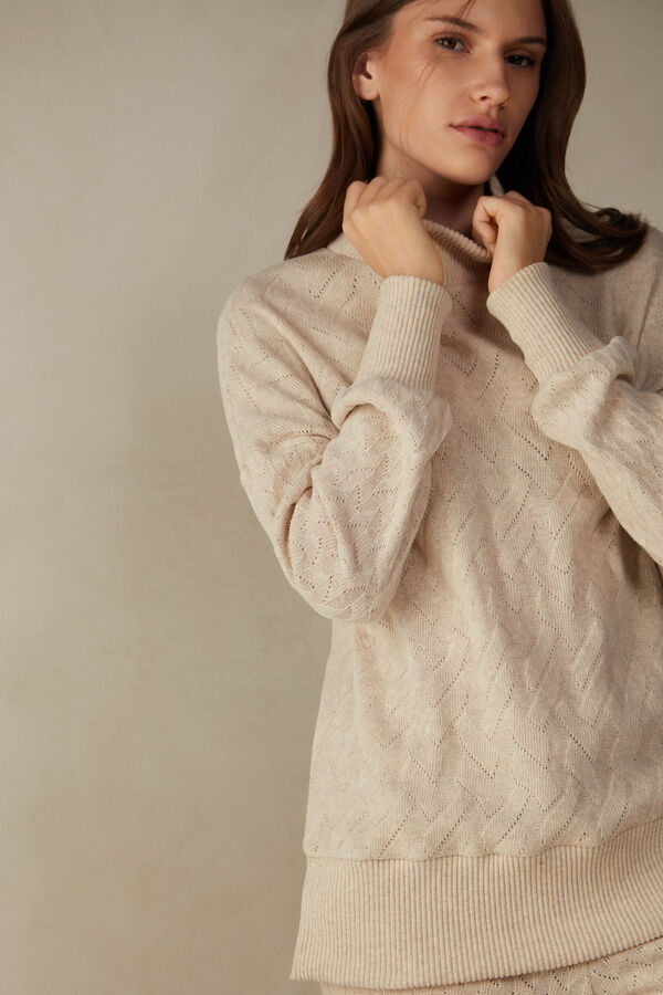 Camiseta de manga comprida com estampa trançada de inverno em jacquard