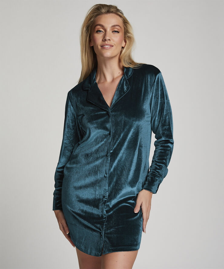 Hunkemöller NS LS Shiny Velours Piping Reflecting pond