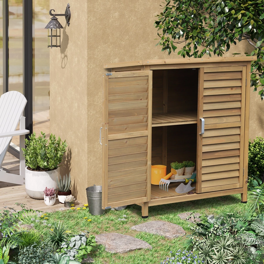Outsunny Geräteschrank mit Lamellentüren natur