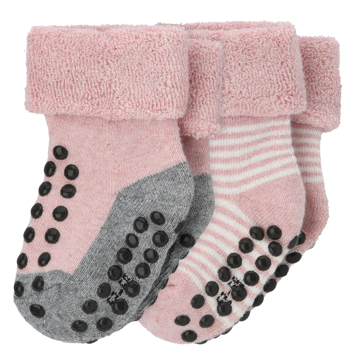Topomini 2 Paar Baby Krabbelsocken mit Frottee rosa / hellgrau