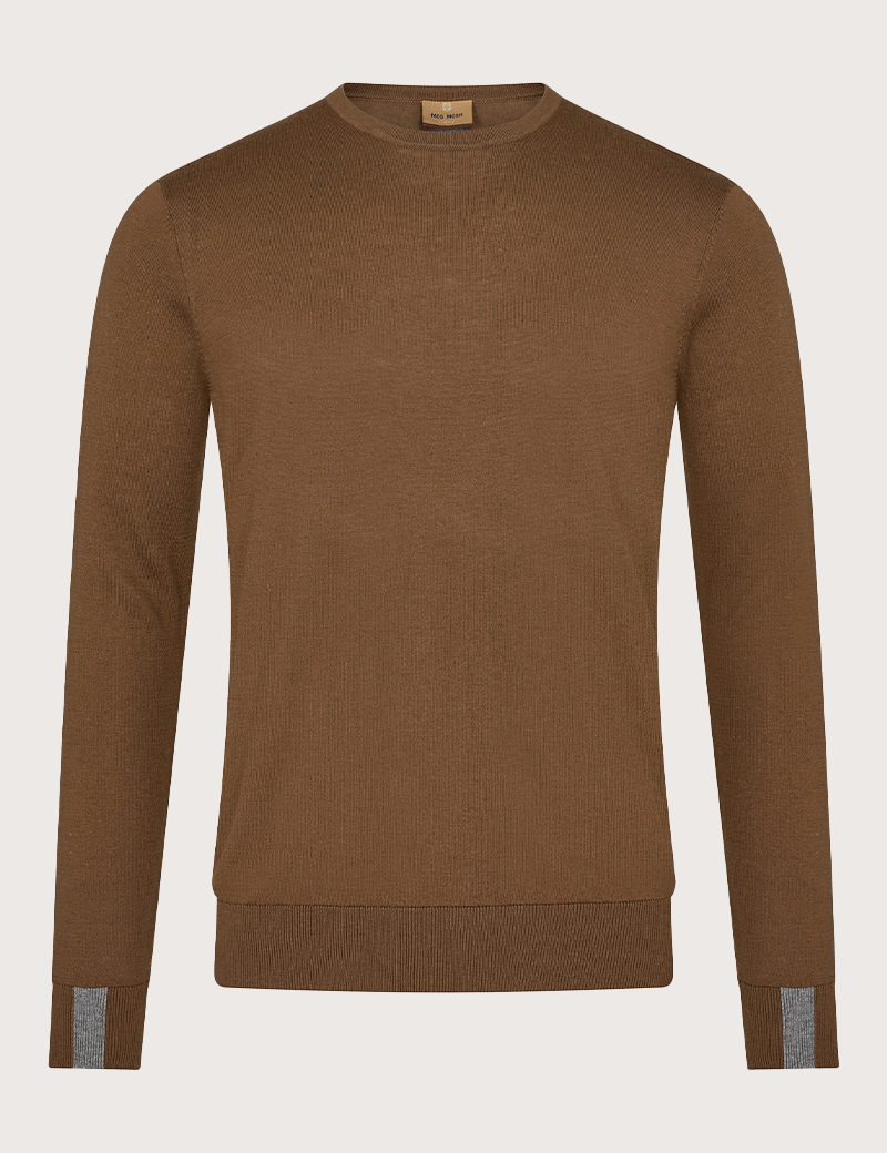 MOS MOSH TRICOT HOMME ADAM SUPIMA MARRON CLAIR
