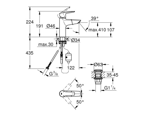Grohe Quickfix wastafelmengkraan START 2021 chroom 23978003
