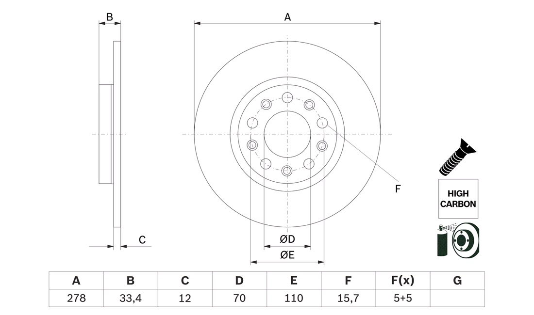 Bremseskive 278 x 12 mm