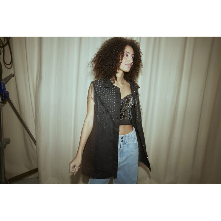 HUNKØN Mette Denim Vest Black