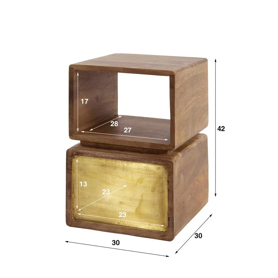 Nachtkastje Naturel Hout - 30x30x42cm - Brass XS