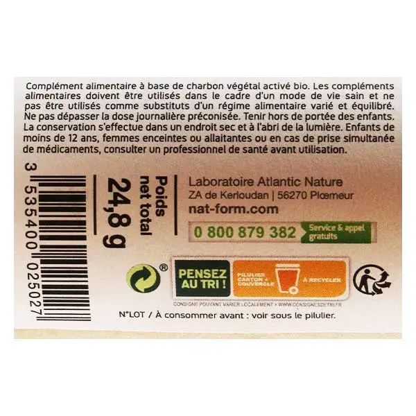 Carvão Ativado Orgânico Ecológico Nat & Form - 45 cápsulas