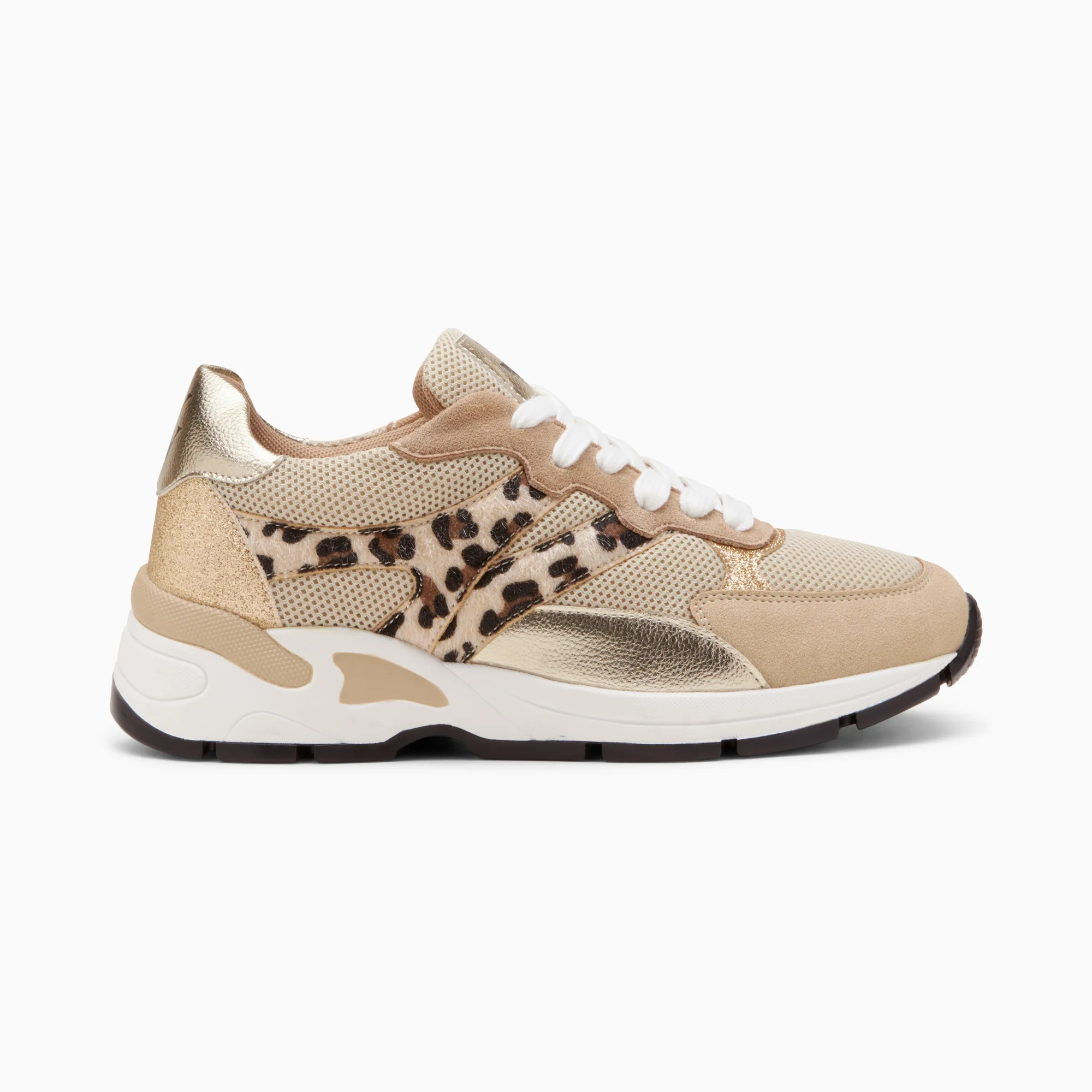Sneakers-Baskets Montorgueil beige et léopard à lacets