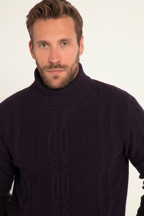 Rollkragenpullover, Wollmix, vorne Zopfmuster