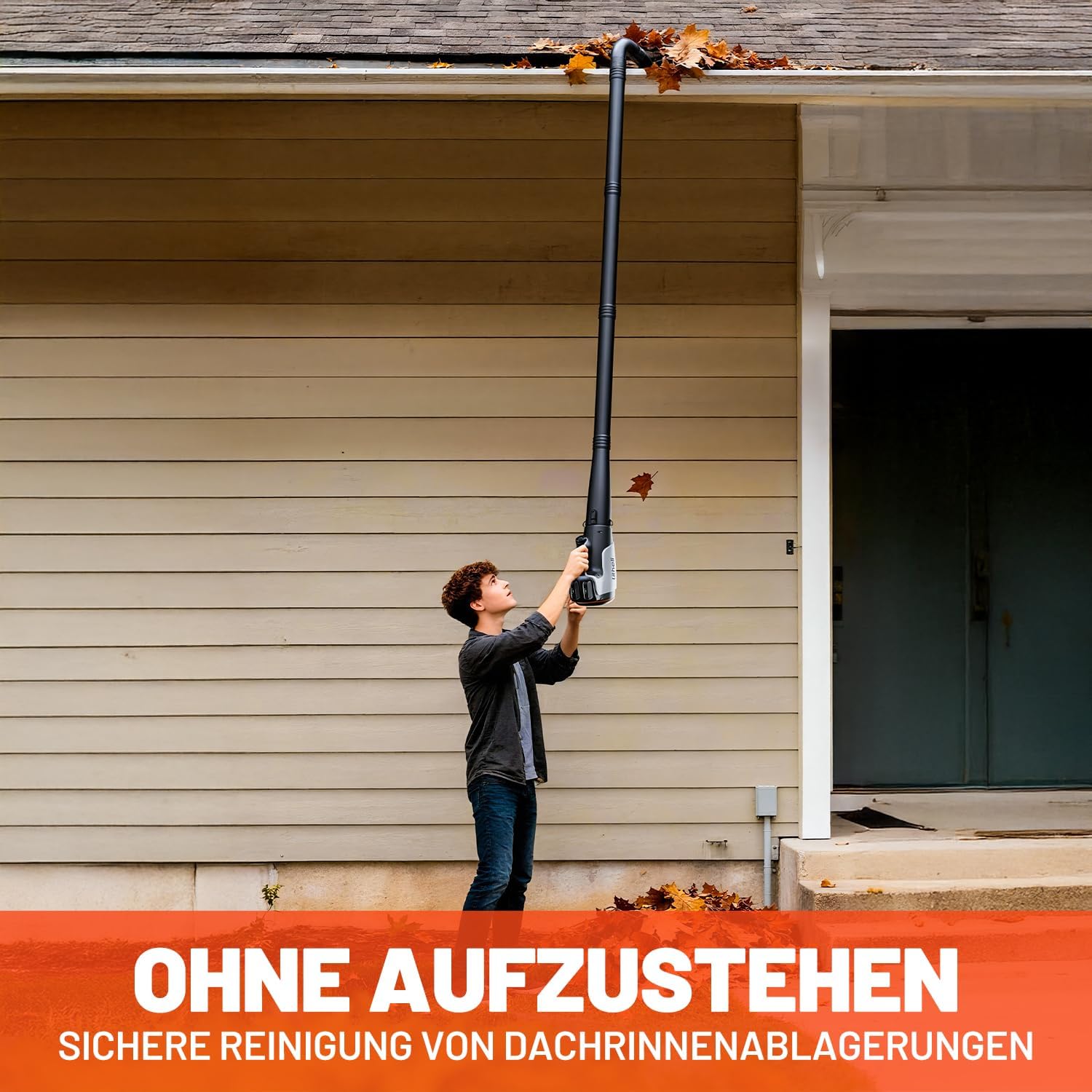 Litheli Akku Laubbläser mit Dachrinnen-Reinigungsset, Bürstenloser Laubbläser mit Turbolader, 180 km/h Luftgeschwindigkeit, 973 m³/h Luftdurchsatz, werkzeuglose Montage, 2,2 m Verlängerung, für Garten