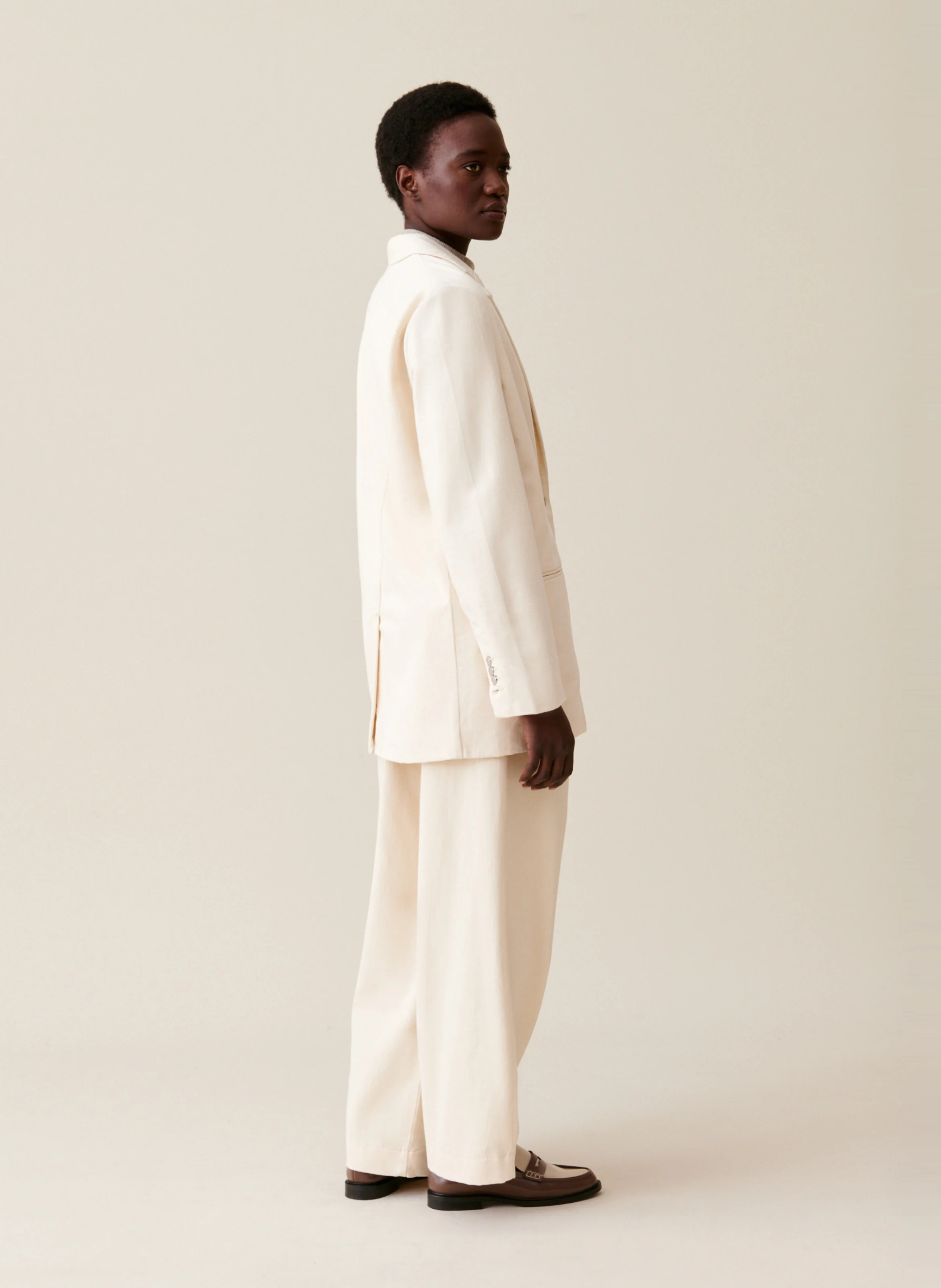 Veste de tailleur droite en coton | Beige