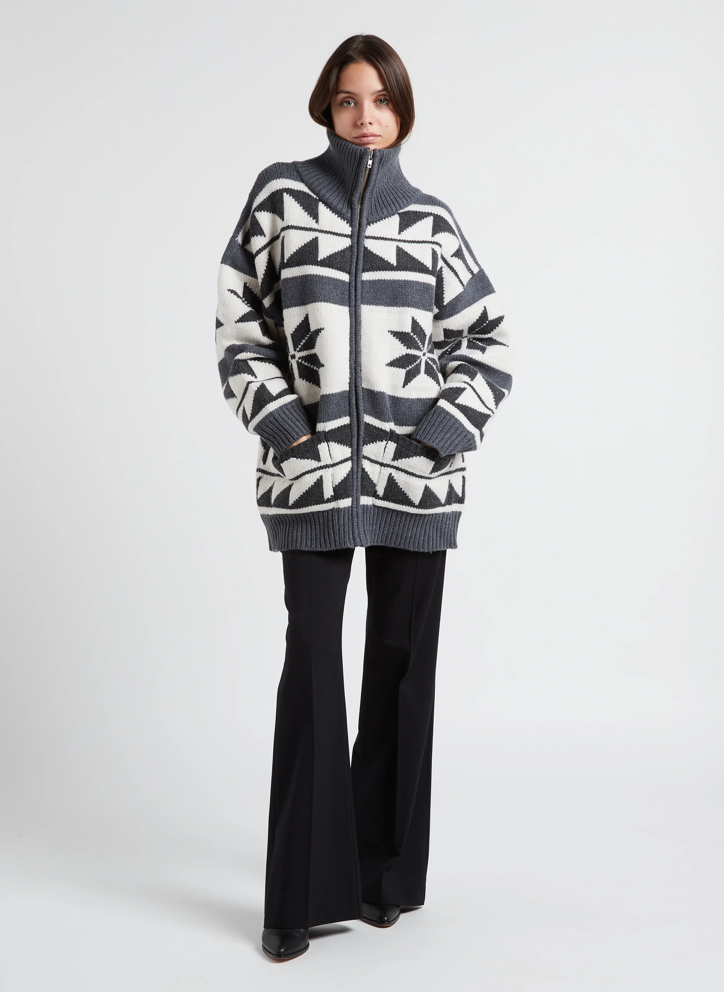 SNOW - Gilet col montant imprimé en laine| Gris
