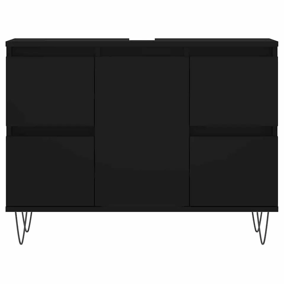 vidaXL - Zwart Wastafelonderkast - 1 deur 4 lades - Bewerkt hout - 80x33x60 cm
