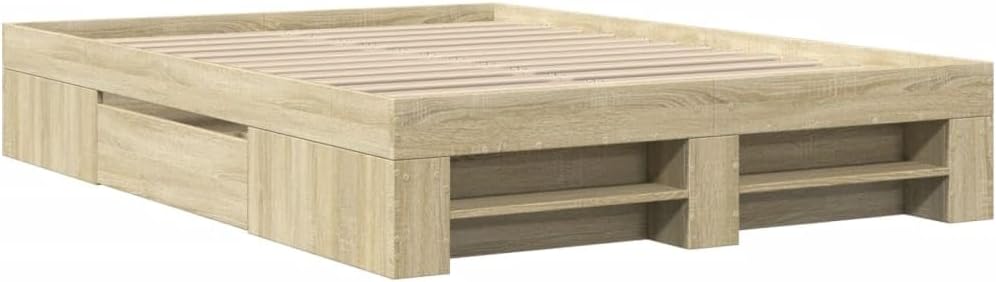 IKAYAA Bett 140x190 mit schubladen Bettgestell 140x190 mit stauraum ohne kopfteil Stauraumbett Bettgestell mit Lattenrost -Sonoma Eiche-140 x 190 cm