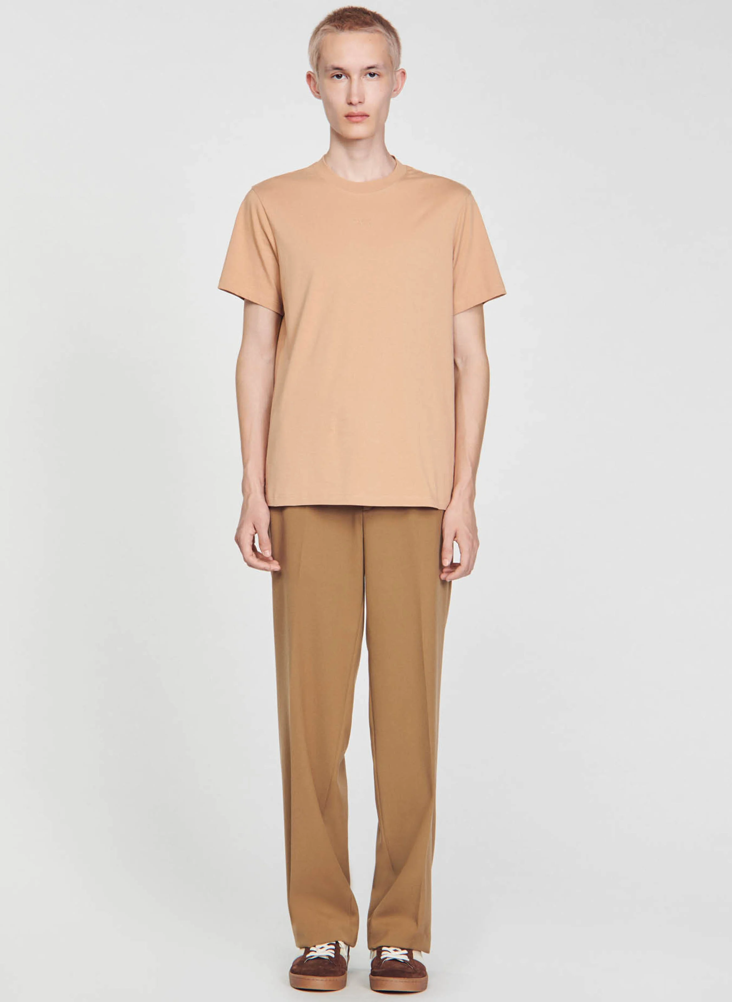 Tee-shirt droit col rond en coton | Marron