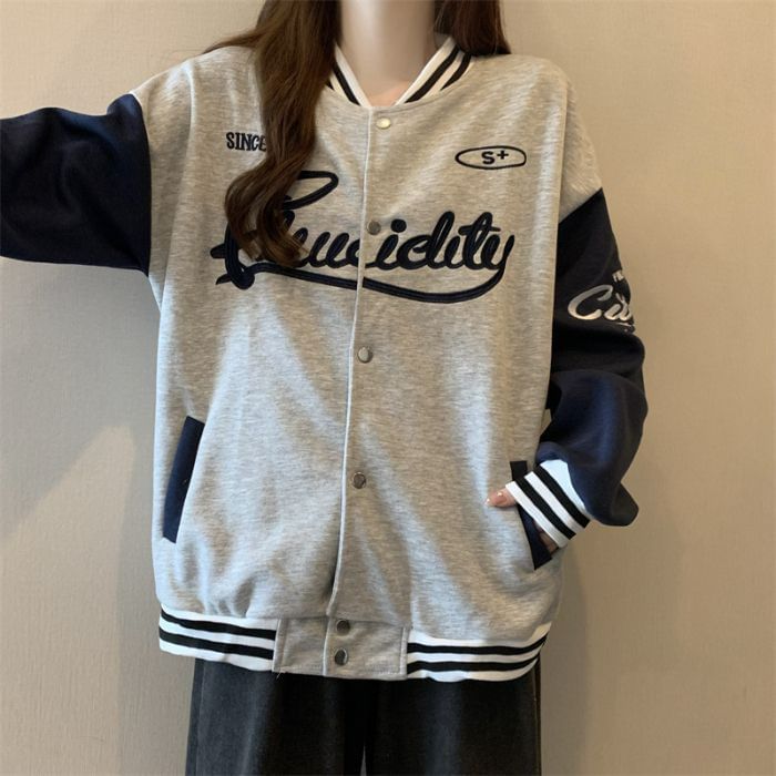Racoon - Oversized enkelrijs baseballjack met geborduurde letters