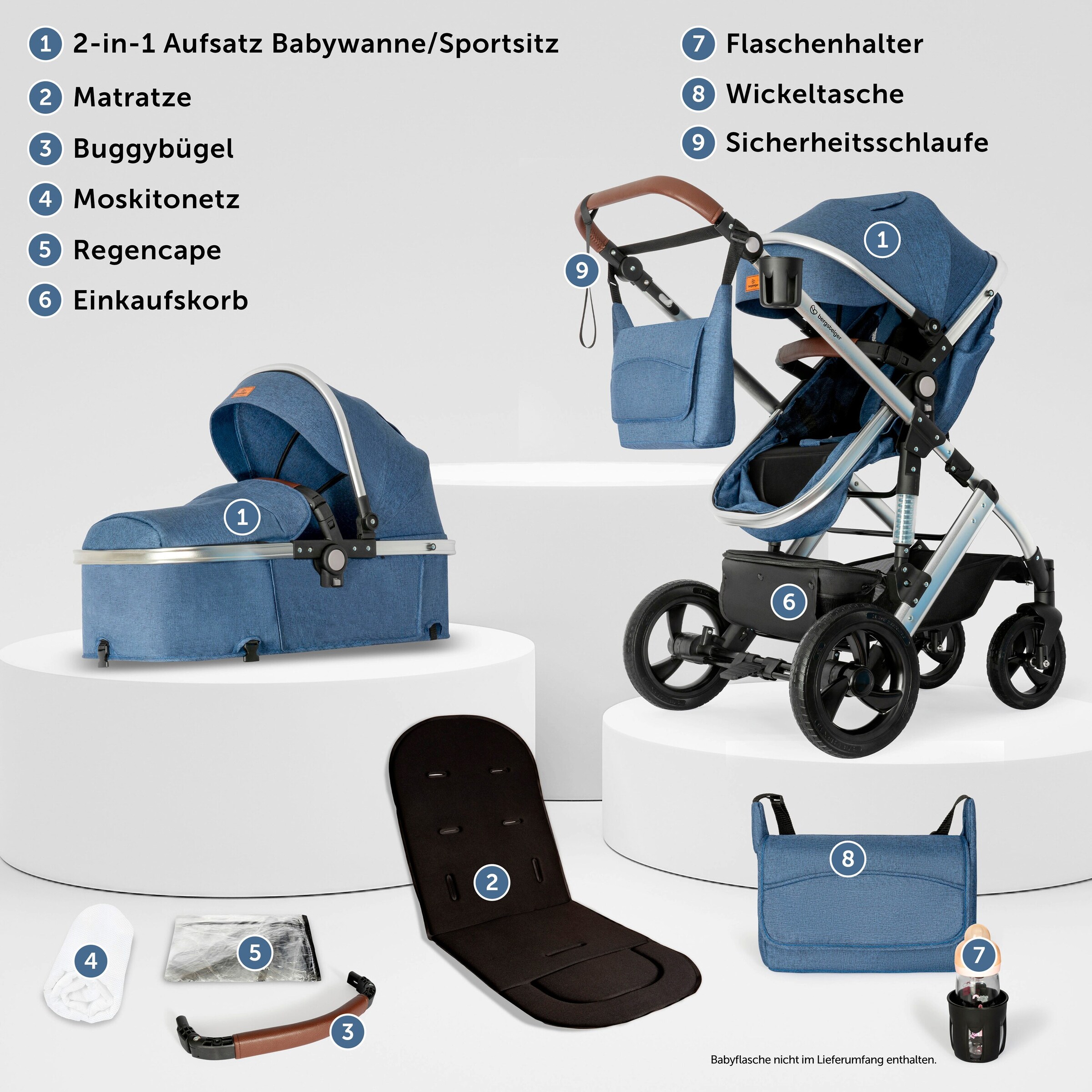 Bergsteiger Kinderwagen Nizza blue | Gestell: silver
