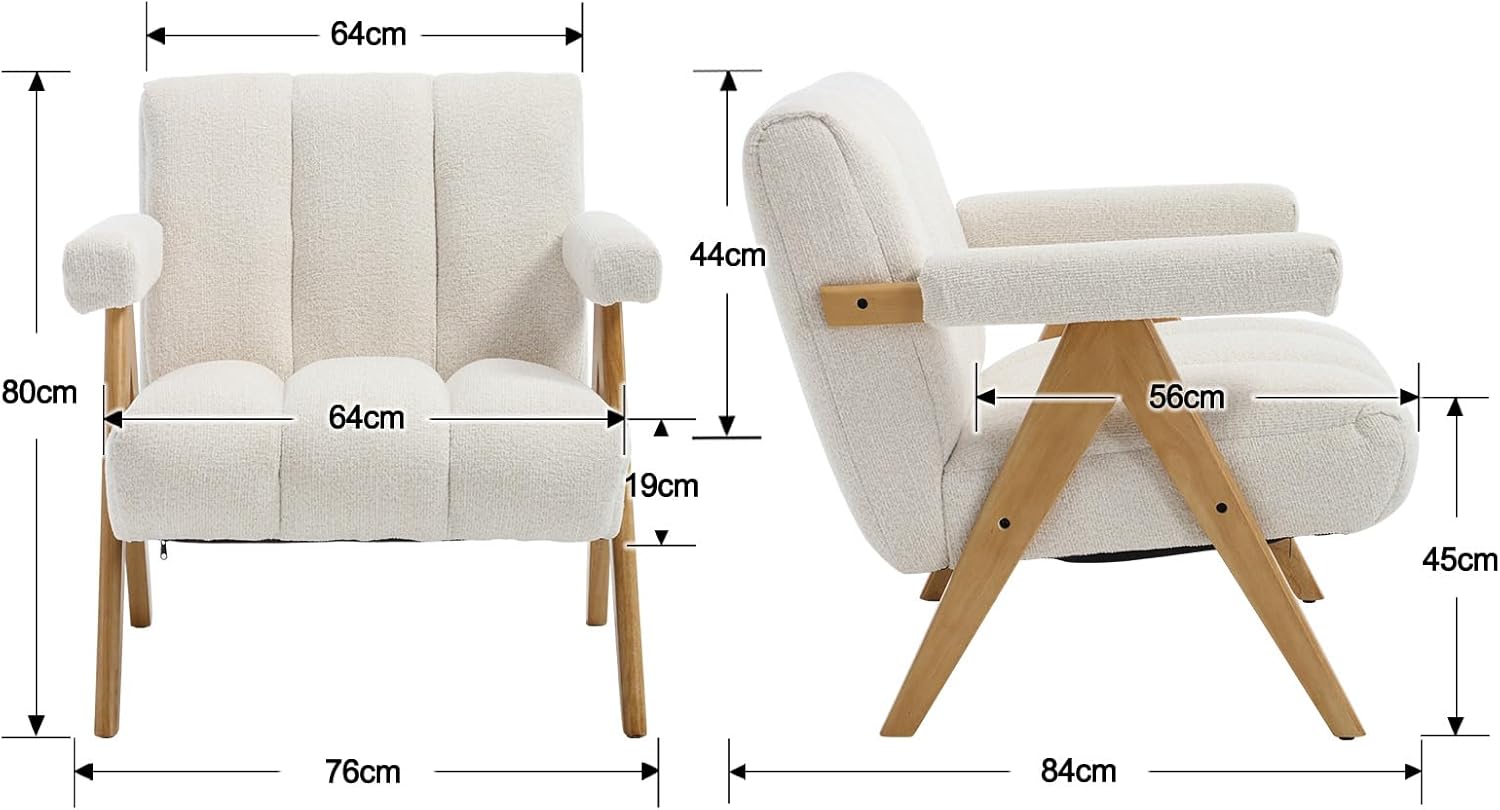 chairus Armlehnensessel Chenille Loungesessel für Wohnzimmer Sessel Modern Polsterstuhl mit Holzbeinen Relaxsessel Schlafzimmer, Weiß