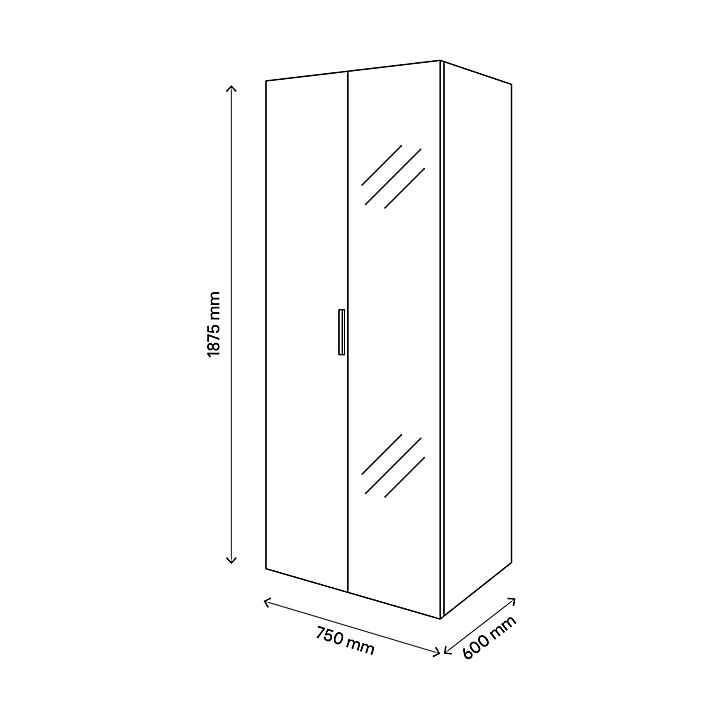 Armoire penderie effet chêne grisé portes battantes miroir et effet chêne grisé GoodHome Atomia H. 187,5 x L. 75 x P. 60 cm