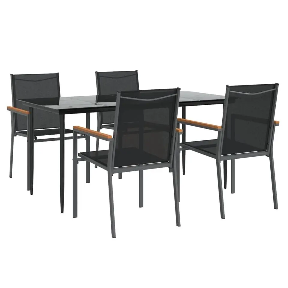 vidaXL - 5-delige Tuinset 4 fauteuils - Zwart - Textileen - 160x80 cm
