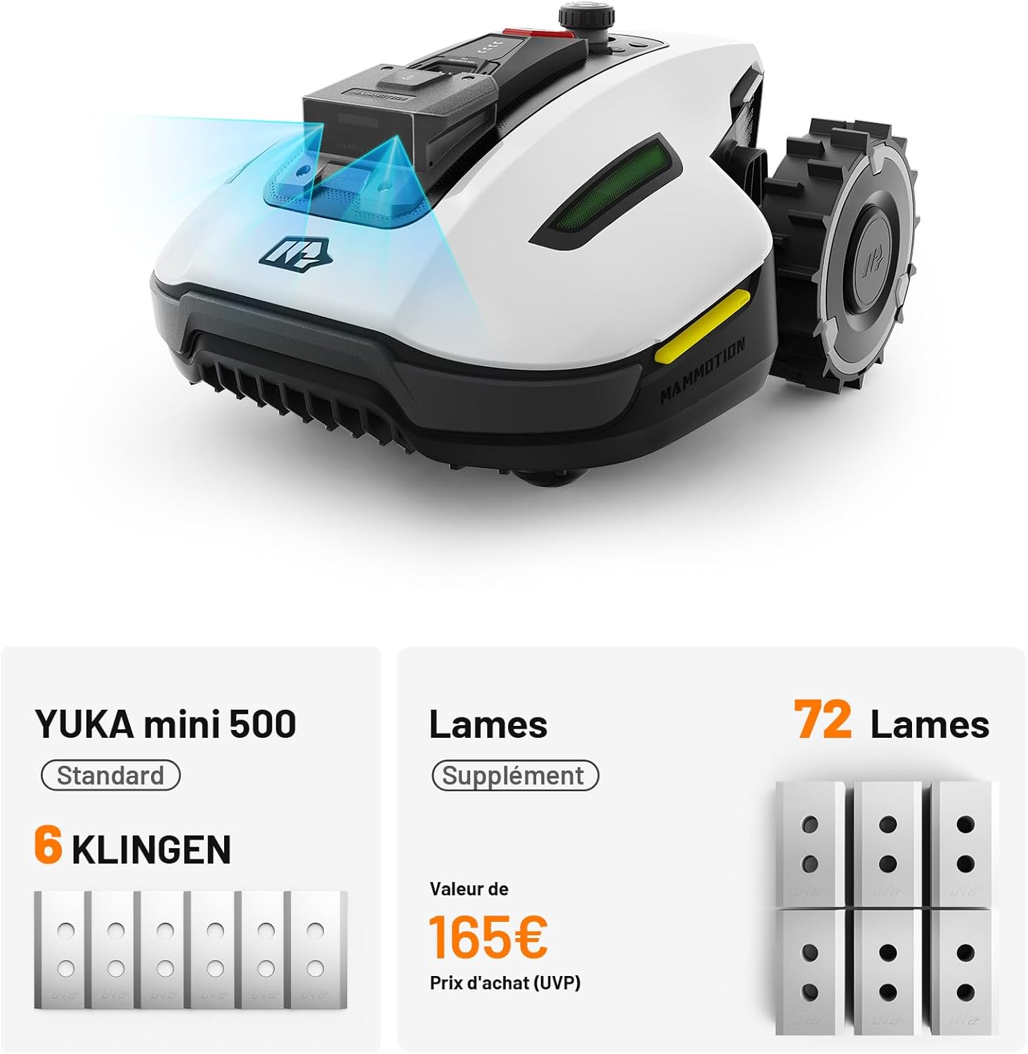 MAMMOTION YUKA Mini 500 Robot Tondeuse sans Fil Périphérique, NetRTK+Vision, Aucune Antenne RTK Requise, Recommandé 500 m², Pente à 50%, Cartographie Automatique, avec Module 4G