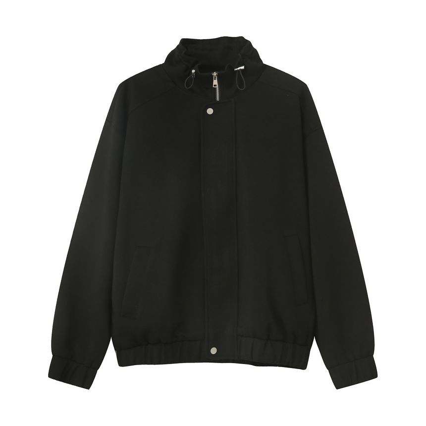 FAERIS - Effen jas met rits / Effen broek met hoge taille en wijde pijpen