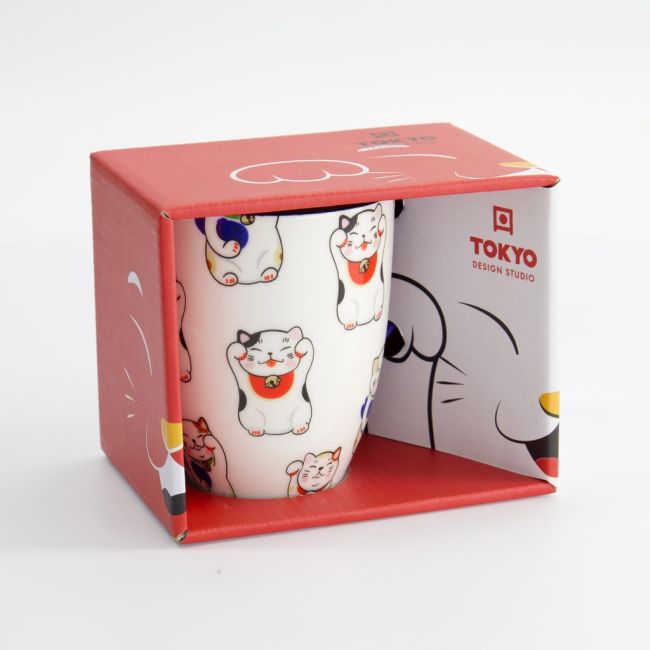 Kawaii Gelukskat Beker in Geschenkdoos Wit Klassiek Kat 8.5x10.2cm 340ml