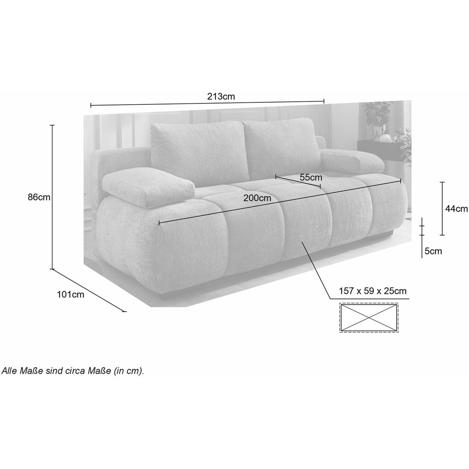 Bettsofa Ronja Stoff Chenille greige, Bettkasten