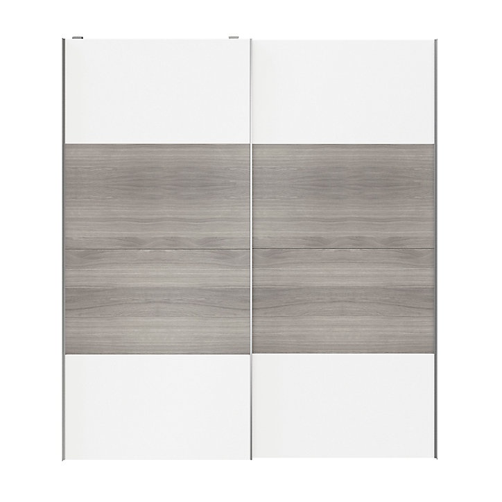 Portes de placard coulissantes 2 vantaux panneaux blancs et effet chêne grisé GoodHome Atomia H. 225 x L. 200 x ép. 5,5 cm