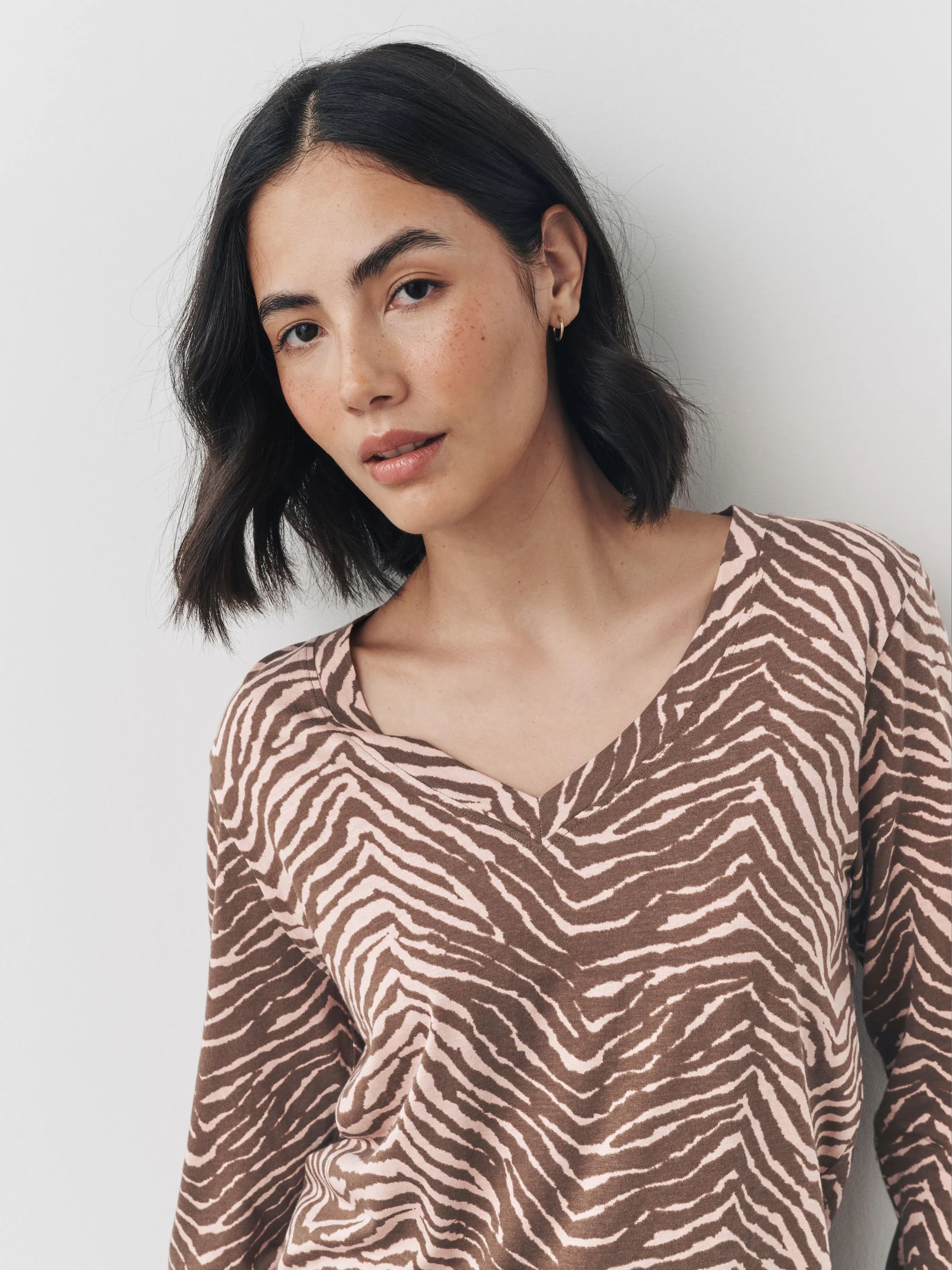 Zebraprint - Cotton Modal Blend Slouch Long Sleeve T-Shirt
