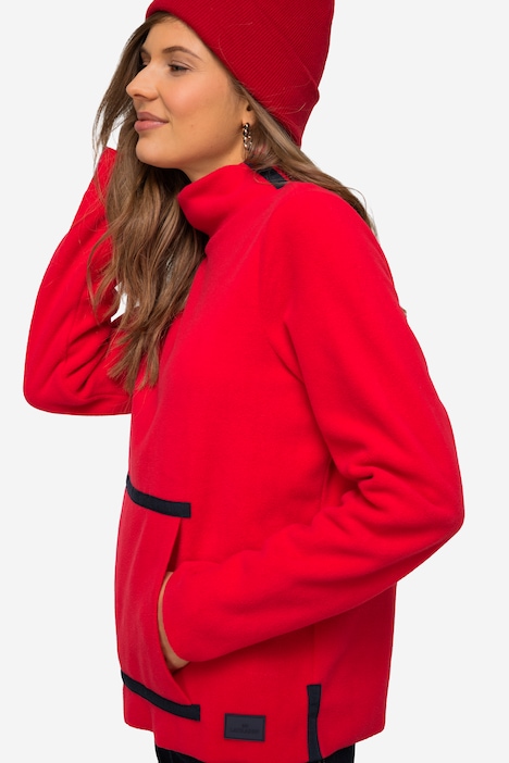 Fleece-Pullover, farbige Schmuckbänder, Stehkragen, Langarm