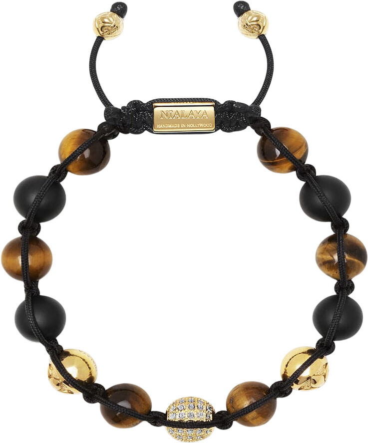 Nialaya Men's Beaded Bracelet with Matte Onyx, and Brown Tiger Eye Multi