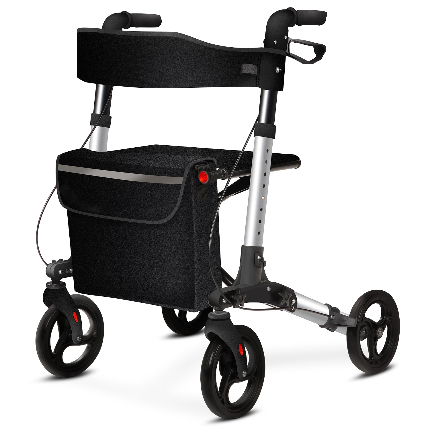 aktivshop aktivshop Rollator faltbar und leicht mit Sitz, Leichtgewicht-Reiserollator aus Aluminium, Gehhilfe 8-fach höhenverstellbar, Laufhilfe 3-fach faltbar für Kofferraum, Tasche & Schirmhalter