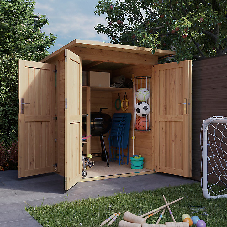 Abri de jardin + plancher GoodHome Stafford en bois coloris naturel ép.14 mm surface extérieure 3,04 m²