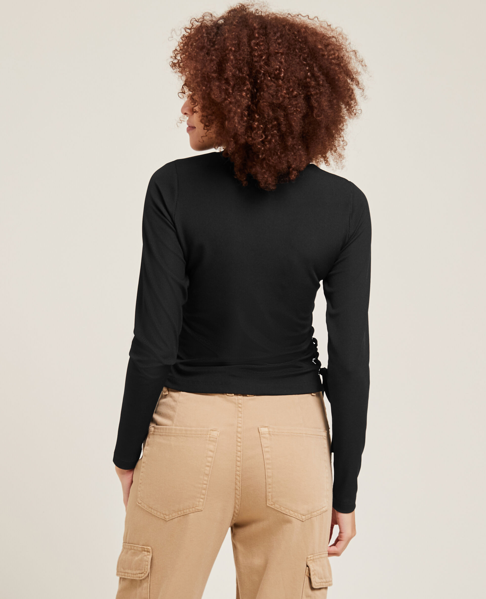 Top maille côtelée avec lacets - Noir
